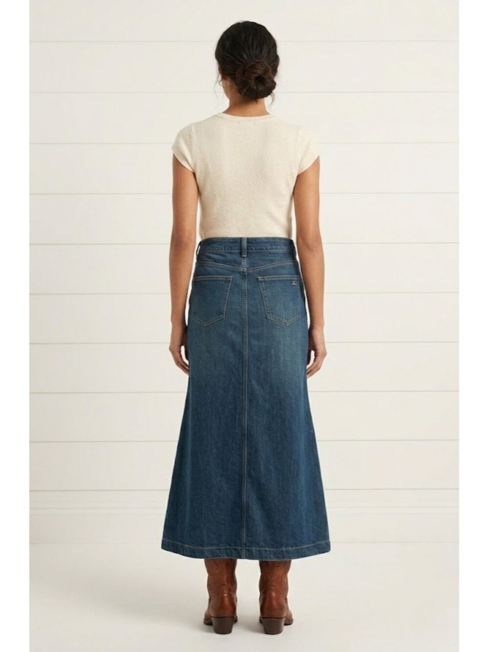 NWT Hugo BOSS Orange Peplum Denim Maxi in Indigo Flared Jean Skirt 30 - Picture 2 of 10